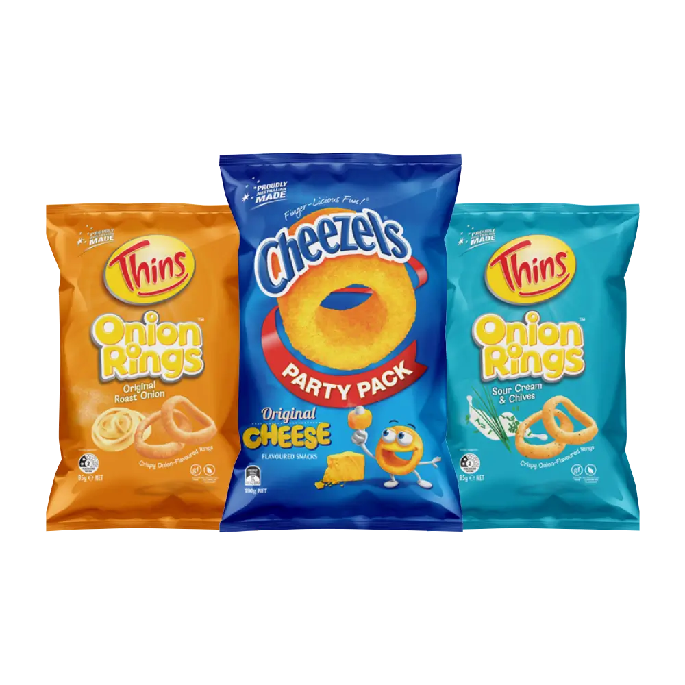 Cheezels 190g or Thins Onion Rings 85g P4
