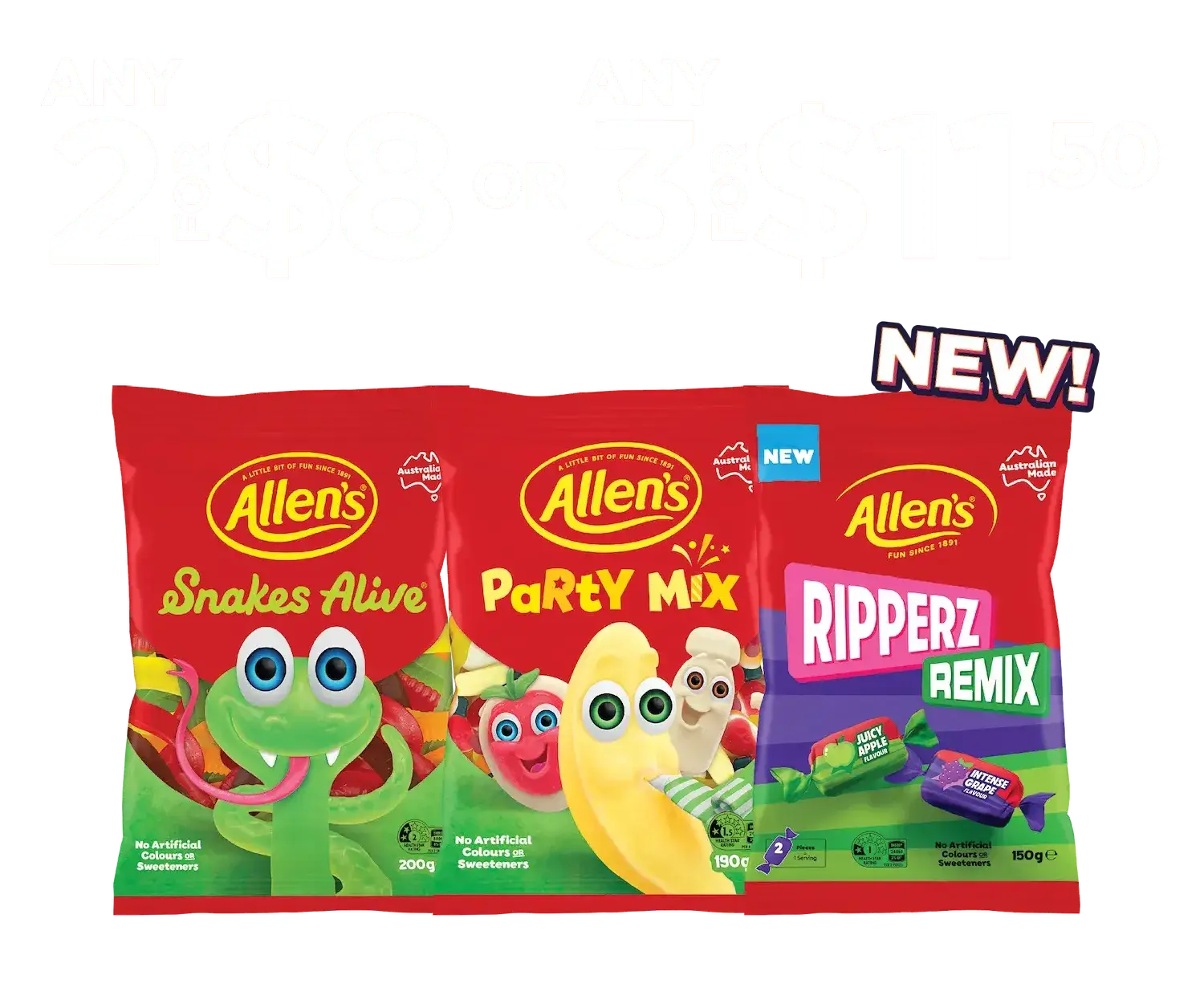 Allens Any 2 for $8 or Any 3 for $11.50