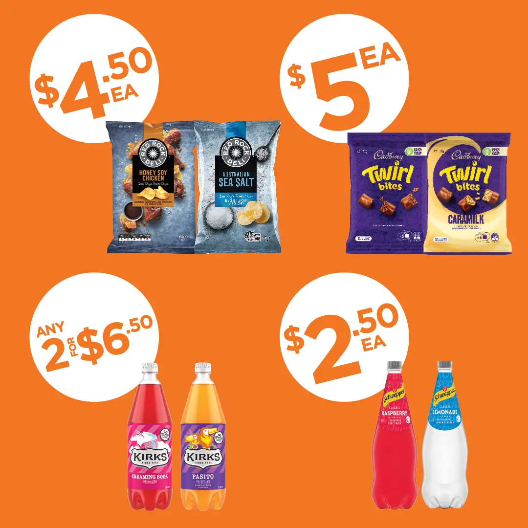 Red Rock Deli, Twirl Bites, Kirks, Schweppes Red Rock Deli, Twirl Bites, Kirks, Schweppes