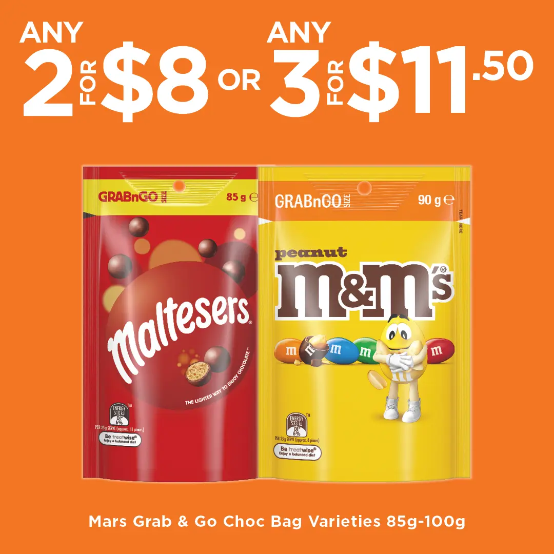 Mars Grab & Go Choc Bag Varieties 85g-100g Mars Grab & Go Choc Bag Varieties 85g-100g