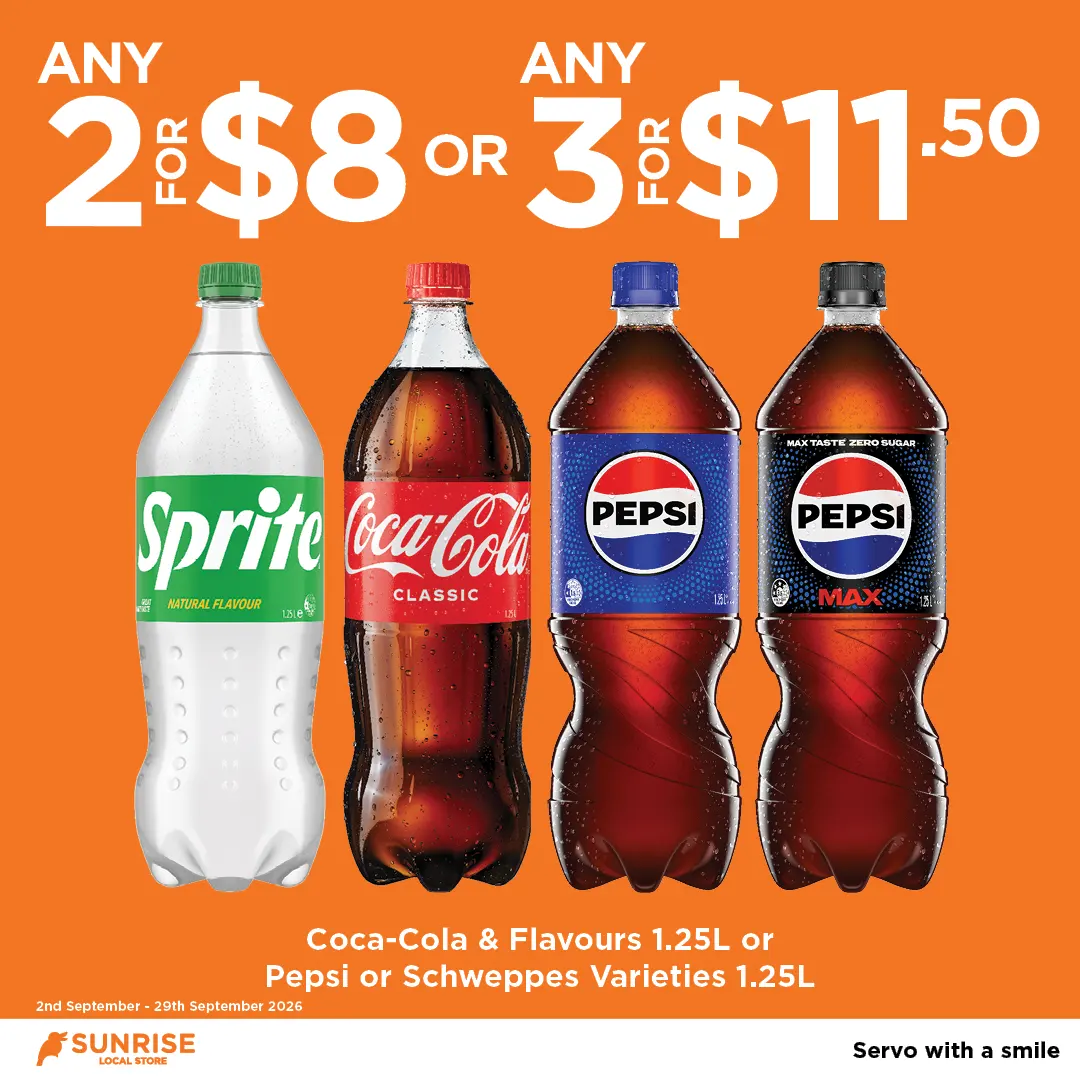 Coca-Cola & Flavours 1.25L or Pepsi or Schweppes Varieties 1.25L Coca-Cola & Flavours 1.25L or Pepsi or Schweppes Varieties 1.25L