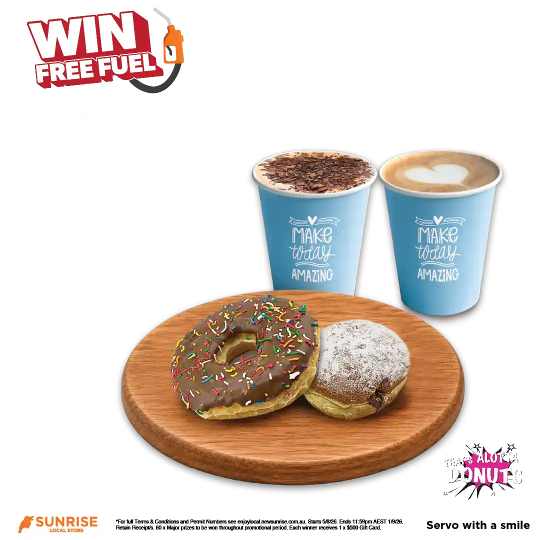 That's Alotta Donut Varieties 80g-95g with hot beverage