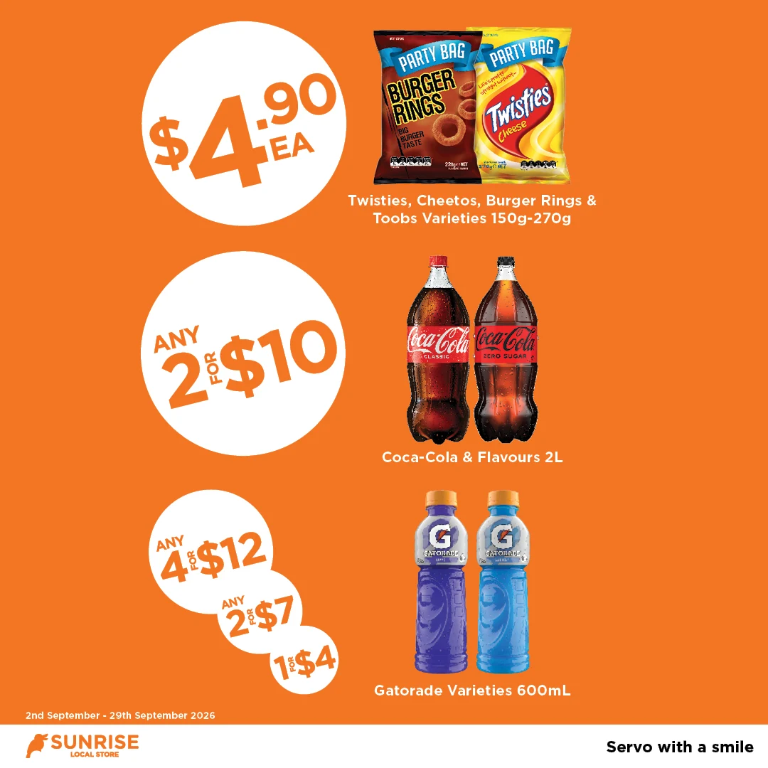 Twisties-burger-rings Coca-cola Gatorade Twisties-burger-rings Coca-cola Gatorade