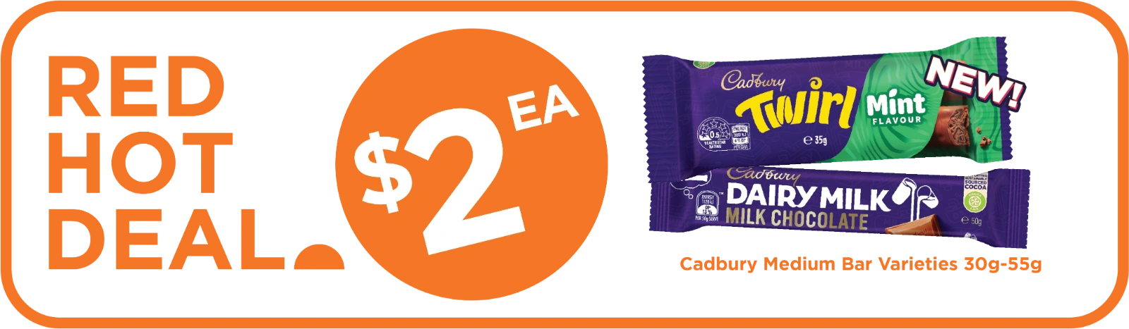 Red Hot Deal Cadbury Medium Bar Varieties